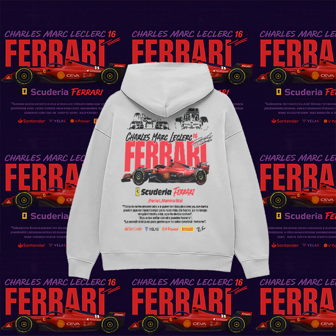 🔥 Hoodie Ferrari Leclerc – Pura Pasión Tifosi ❤️🏁🔥